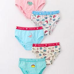 Red Rose Cotton Knit Panties Striped & Dino Print Pack of 5 - Blue White & Pink-image-76
