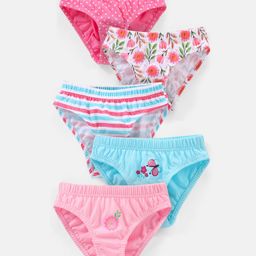 Babyhug 100% Cotton Polka Dots & Floral Print Panties Pack of 5 - Turquoise Pink & White-image-79