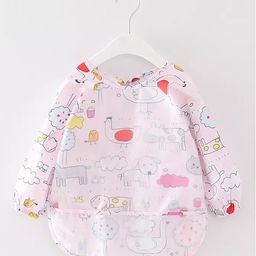 Thread Fairy Full Sleeves Washable Waterproof Baby Feeding Bibs Baby Bib Shirt with Pocket My Farm Medium - Pink-picture-17