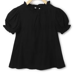 Chuppan Chupai Puffed Half Sleeves Ruffled Neckline Detailed Solid Flared Top - Black-image-89