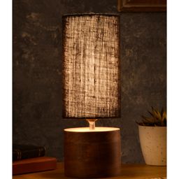 Green Girgit Wooden Log Table Lamp with Black Jute Shade-22
