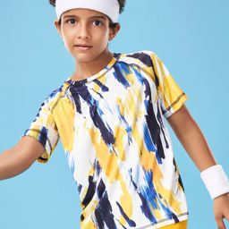 Pine Active Knit Half Sleeves High Stretch Paint Strokes Printed T-Shirt - Multicolour-image-44