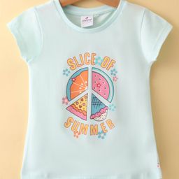 OLLYPOP Sinker Knit Half Sleeves Text Print T-Shirt - Blue-picture-21