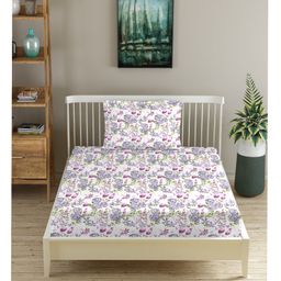 Trance Home Linen Floral Design Pure Cotton Single Fitted Bedsheet- Huvu Lilac-image-32