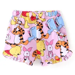 Babyhug Disney Knit Above Knee Length Shorts with Winnie the Pooh Graphics and Frills Detailing- Pink-picture-29