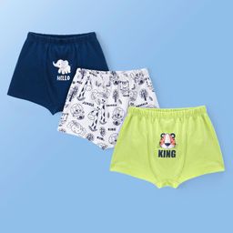 Doodle Poodle 100% Cotton Knit  Trunks with Elephant Print Pack of 3 - Green White & Blue-picture-10