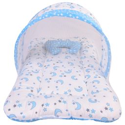 Babytoons New Born Baby Bedding Set Mattress with Mosquito Net and Pillow (0-6 Months) Blue-16