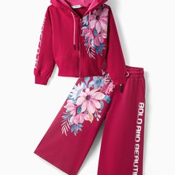 Ollington St. Cotton Knit Winter WearFull Sleeves Floral Printed Hooded Sweatjacket & Joggers - Maroon-picture-12