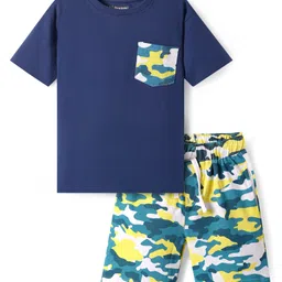 Pine Kids Single Jersey Knit Half Sleeves Shorts Night Suit With Camouflage Print - Navy Blue-picture-41