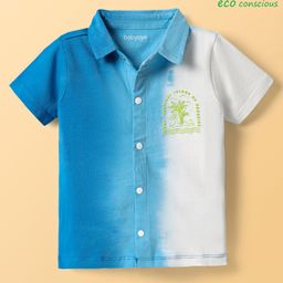 Babyoye 100% Cotton Knit Half Sleeves Shirt With Text Print - Blue & White-image-54