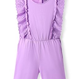 Primo Gino Cotton Knit Sleeveless Jumpsuit with Floral Embroidery & Frill Detailing - Lilac-image-84