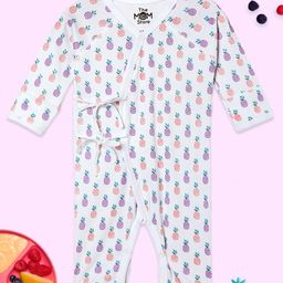 The Mom Store Cotton Full Sleeves Pineapples Printed Romper - White-picture-13