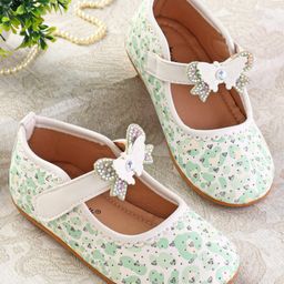 Cute Walk by Babyhug Ballerinas with Velcro Closure Heart Print & Bow Applique - Mint-image-60