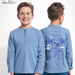 Arias 100% Cotton Woven Full Sleeves Denim Shirt with Nature Print - Light Blue-image-27