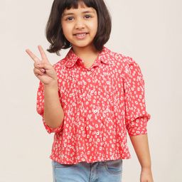 Campana Rayon Woven Three Fourth Sleeves Floral Printed Top - Peach-image-87