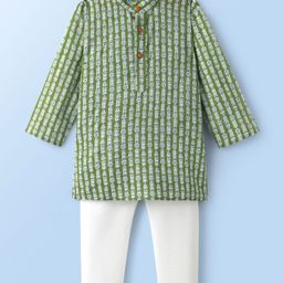 Ridokidz Full Sleeves Abstract Printed Kurta Pyjama - Parrot Green-image-59