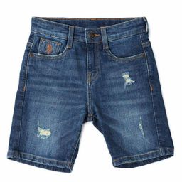 US Polo Assn Cotton Knit Above Knee Length Solid Shorts With Distressed Pattern - Blue-image-96