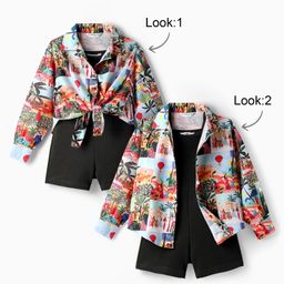 Ollington St. Woven Printed Full Sleeves Shrug & Jumpsuit - Multicolour & Olive Green-image-96