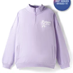 Primo Gino 100% Cotton French Terry Full Sleeves High Neck Sweatshirt with Text Print - Lavender-picture-18