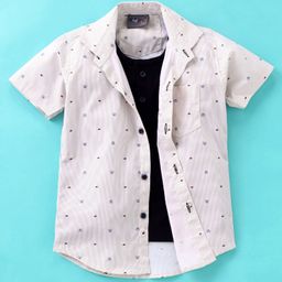 Dapper Dudes Half Sleeves Striped & Car Printed Shirt With Attached Tee - Fawn-picture-28