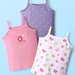 Babyhug 100% Cotton Single Jersey Knit Antibacterial Slips with Polka Dot & Floral Print Pack of 3 - White Pink & Light Purple-picture-14