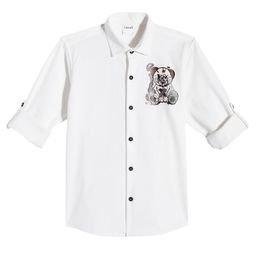 CAVIO Cotton Lycra Woven Full Sleeves Teddy Bear Printed Shirt - Cream-image-41