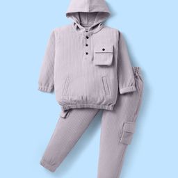 Rikidoos Full Sleeves Textured Light Winter Hooded Sweatshirt With Joggers Set - Light Grey-picture-45