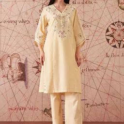 Lakshita Women Yellow Embroidered Chambray Co-Ord Set-picture-16