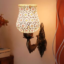 Devansh White & Gold-Toned Textured Metal Traditional Wall Lamp-6