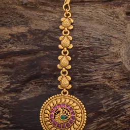 Kushal's Fashion JewelleryRuby-Green Gold-Plated Antique Maang Tikka Head Jewellery-image-80