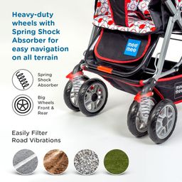 Mee Mee Little Explorer Baby Stroller / Pram for 0 to 3 Years, New Born / Kid, 5 Point Safety Harness, Adjustable backrest, 360 Swivel Wheel, Large storage basket, Reversible Handlebar Net (Modern, Dotted Red) image 4