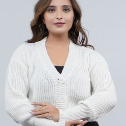 FEVERFEW Women Self Design Woollen Cardigan-image-12