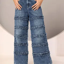 DOLCE CRUDO Women Shadow Glance Wide Leg Distressed Jeans-picture-15