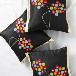 ANS Black Set of 3 Embroidered 16'' x 16'' Square Cushion Covers-9