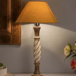 Homesake Antique Wood & White Twister Table Lamp with Golden Shade (Bulb Included) - Set of 1-38