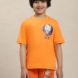 Kidsville Dragon Ball Z Printed Regular Fit Orange T-Shirt For Boys-32