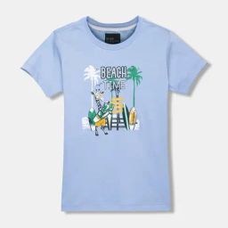Blue Giraffe Kids Blue Cotton Printed T-Shirt-image-32
