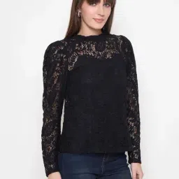 MADAME Black Lace Pattern Top-image-48