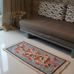 Swadeh Multicolor Wool Woven Aqua Bloom Living Room Rug-picture-26