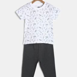 MINIKLUB Kids White & Grey Printed T-Shirt with Pants-image-29