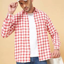 YU by Pantaloons Red Cotton Slim Fit Checks Shirt-image-12
