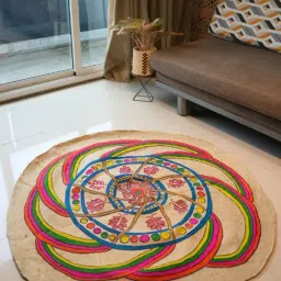 Swadeh Multicolor Wool Woven Swirling Bloom Round Rug-picture-37