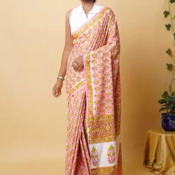 Unnati Silks Pink Cotton Printed Saree With Unstitched Blouse-image-44