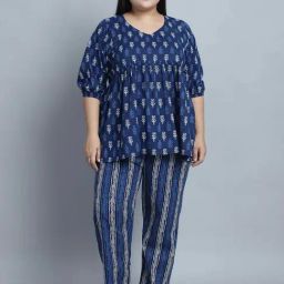 TAG 7 Blue Cotton Printed Top Pyjamas Set-image-85