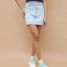 Ginger By Lifestyle Light Blue Cotton Regular Fit Skirt-image-83