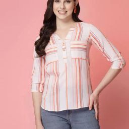 SELVIA White & Orange Striped Top-picture-48