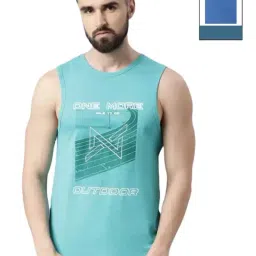 Force NXT Green & Princess Blue Cotton Regular Fit Printed Vest - Pack Of 2-image-93