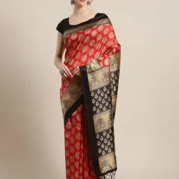 KSUT Red Woven Design Saree with Unstiched Blouse-image-4
