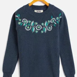 Cantabil Kids Navy Cotton Embroidered Full Sleeves Sweater-picture-45