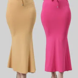 TWIN BIRDS Beige & Pink Plain Saree Shapewear - Pack Of 2-image-101